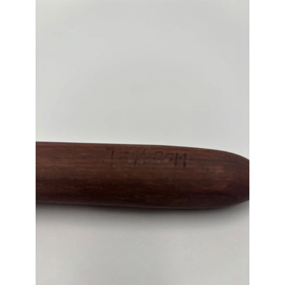 Artisan Hand Carved Wooden Salad Server Set Signed JEW 2014 Dark Wood Fork Spoon